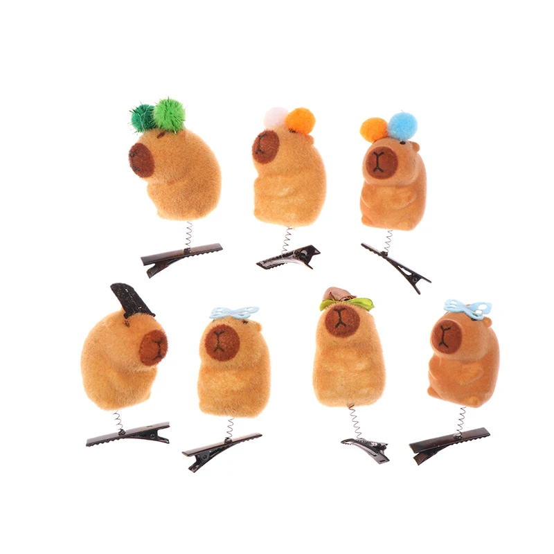 

〔CC88〕5Pcs Cartoon Cute Hair Ornaments 3D Plush Capybara Spring Hair Clips Internet Celebrity Animal Headwear