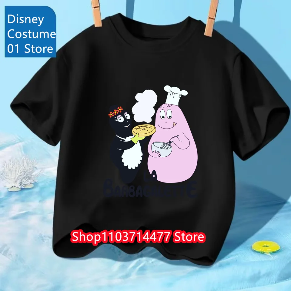 الأطفال الصيف نابضة بالحياة Barbapapa الرسوم المتحركة شخصية كرتونية طباعة تصميم س الرقبة خفيفة الوزن ورائعة قصيرة الأكمام تي شيرت
