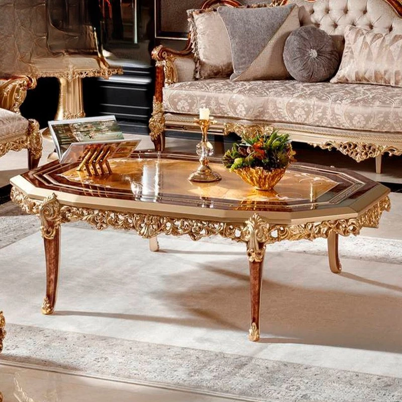 European handmade solid wood carving luxury coffee table villa living room coffee table high-end furniture customization