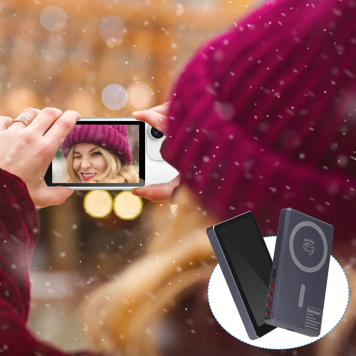 شاشة سيلفي مغناطيسية متنقلة لاسلكية لمدونة الفيديو تستخدم كاميرا خلفية للهاتف لمدونة سيلفي أو متوافقة مع البث المباشر. (مع مكبر الصوت))