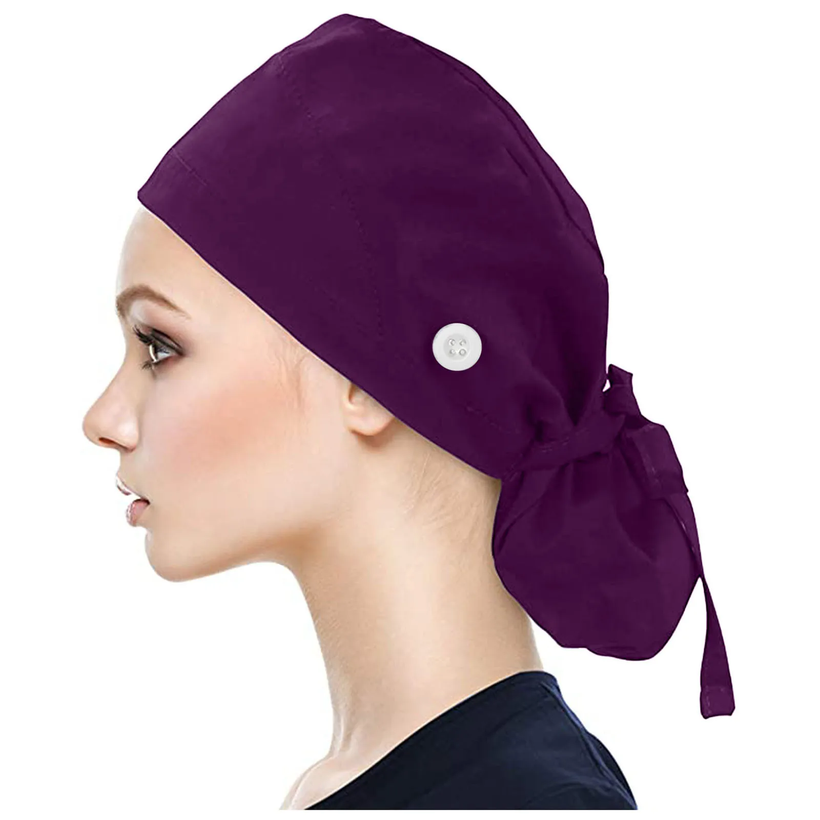 Adjustable medical surgical cap pure cotton breathable lace-up anti-hair loss surgical cap new solid color nurse cap