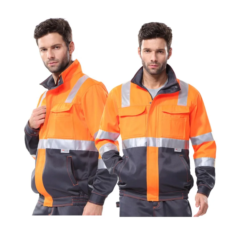 Work Clothing Hi Vis Long Sleeves Reflective Safety Working Uniform Porter Construction Worker Electric Jacket and Pants