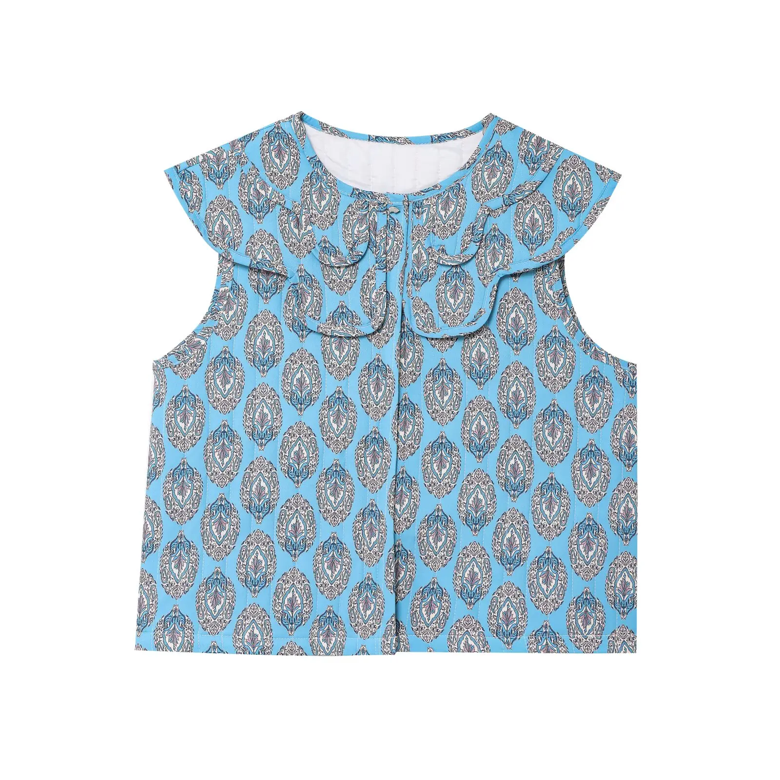 Zevity Women Vintage Sleeveless Totem Paisley Floral Print Quilted Vest Jacket Ladies Cardigan Waistcoat Chic Retro Tops CT9060