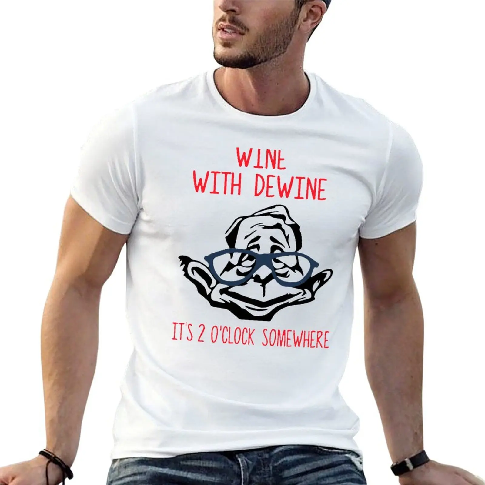 Wine with Dewine it’s 2 o’clock somewhere shirt T-Shirt vintage new edition Men's cotton t-shirt