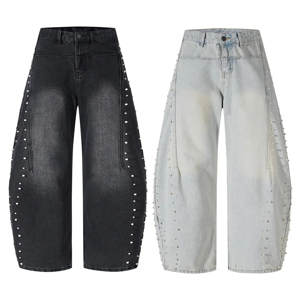 

Pearl Jeans Men Streetwear Hip Hop Fashion Vintage Loose Casual Wide Leg Baggy Scimitar Jeans Denim Pants Trousers