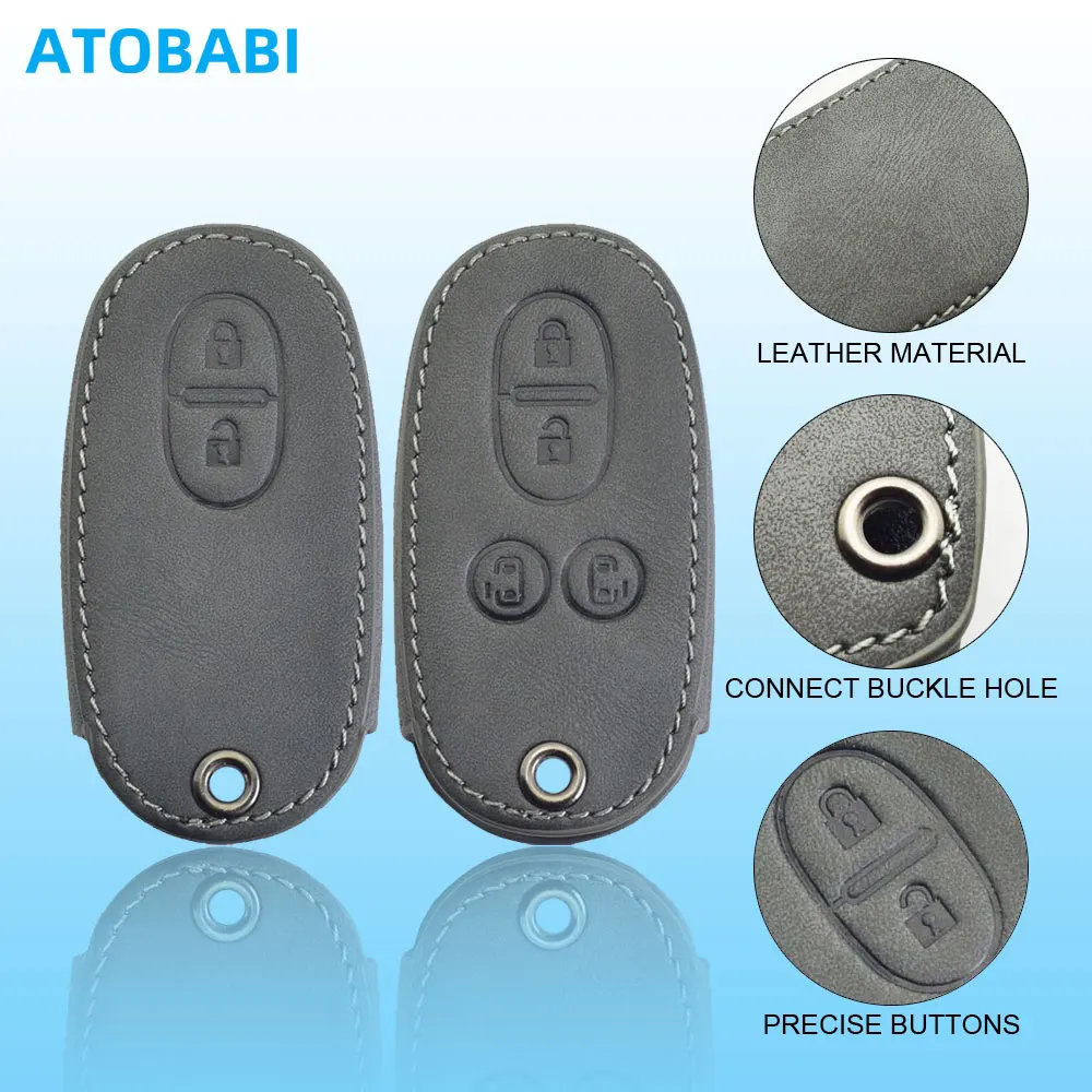 Gray Leather Car Key Cover Bag For Suzuki 2016 2017 Spacia Solio Palette MR Wagon Hustler Every Alto Lapin Remote Fob Shell Case