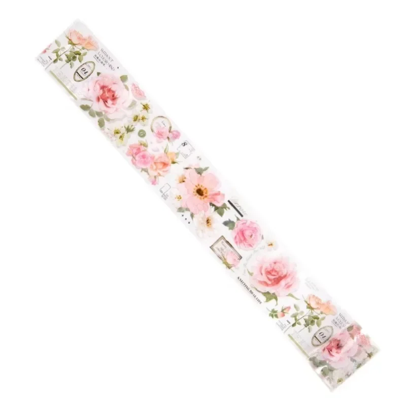 1Roll Rose Literary flowers handbook DIY material PET tape decorative loop stickers Apocalyptic Adhesives Scrapbook 60mm*2m image 5