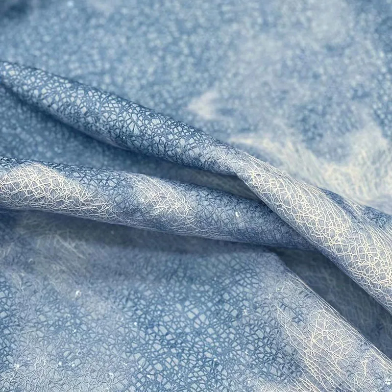 Ice Cracks Lace Composite Washed Denim Fabric Thin Soft for Clothing Coat Dress Designer Diy Sewing Meterial Wholesale Cloth