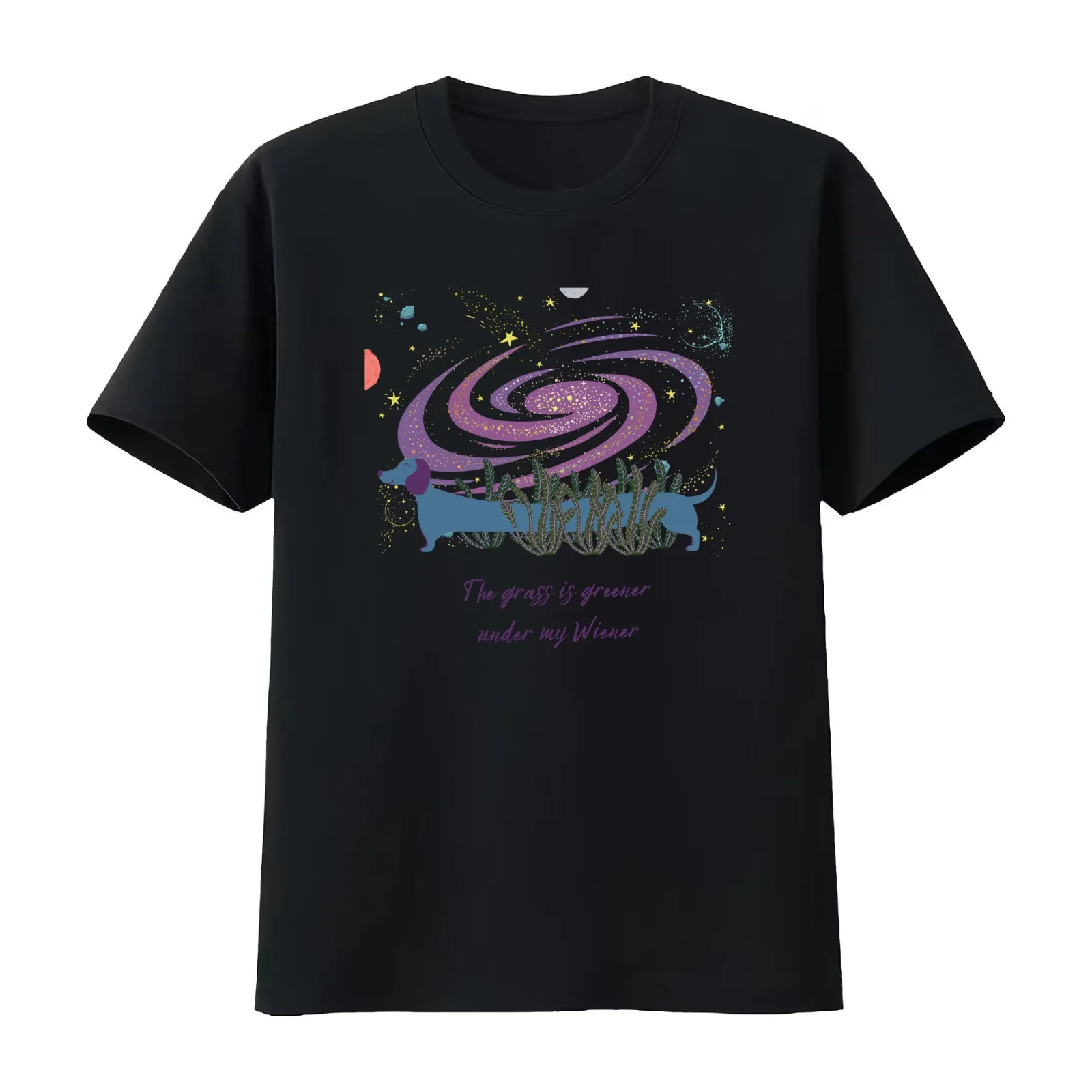 Blue Wiener Galaxy T-Shirt Summer Casual Cotton Tee Oversized Streetwear Tops Vintage Graphic Print Loose Fit Short Sleeve