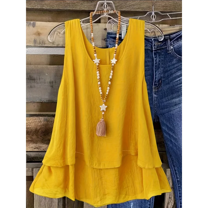

Women's Two-Piece Off-Shoulder/round Neck Top - Full Coverage Sleeveless Vest, Breathable Polyester