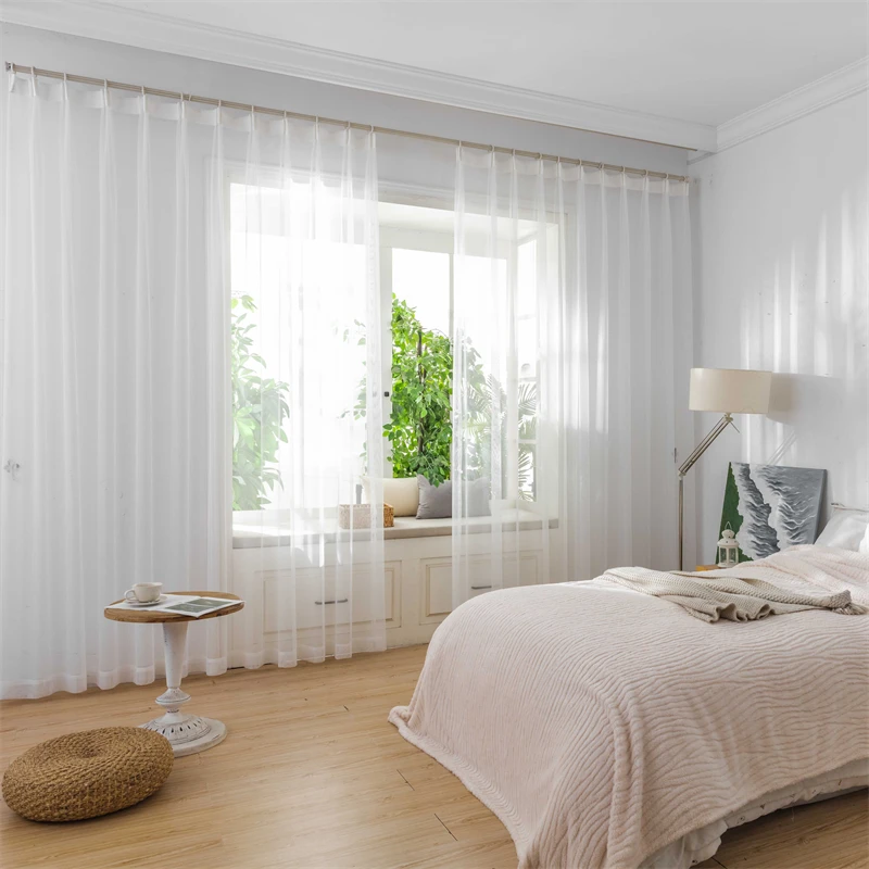 1PC White Tulle Sheer Curtains for Living Dining Room Bedroom Yarn Windows Balcony Transparentes Voile Door Screen Blind