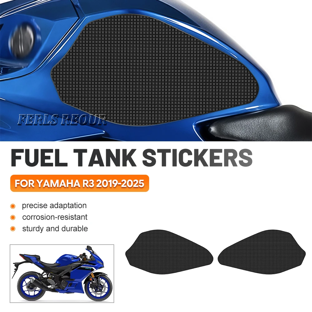 Fuel tank stickers for Yamaha R3 2019-2025, made of black rubber, non-slip motorcycle fuel tank protector, anti-scratch pad.