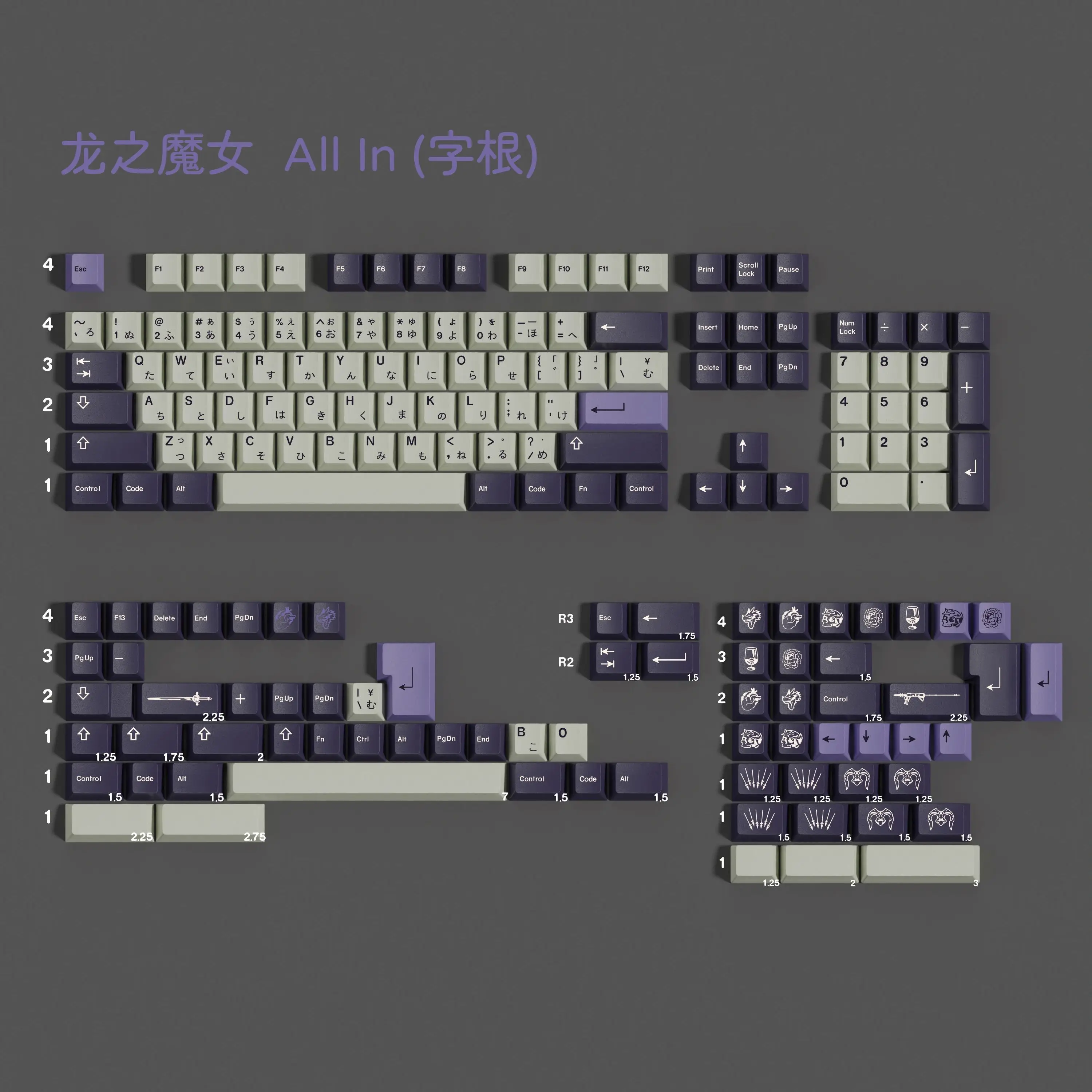PBT GMK Dragon Witch Keycaps Set Cherry Profile Dye Sublimation Key Caps Keycap For MX Switch Mechanical Keyboard Split Spacebar