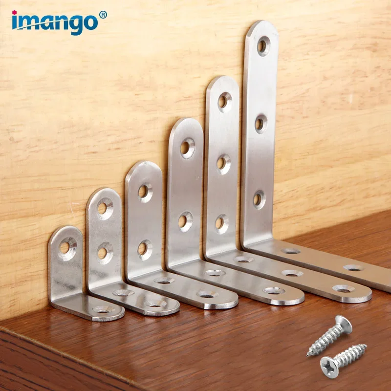 Stainless Steel 90 Degree Angle Bracket Corner Brackets Joint Bracket Fastener Furniture Door Cabinet Screens Wall with Screws