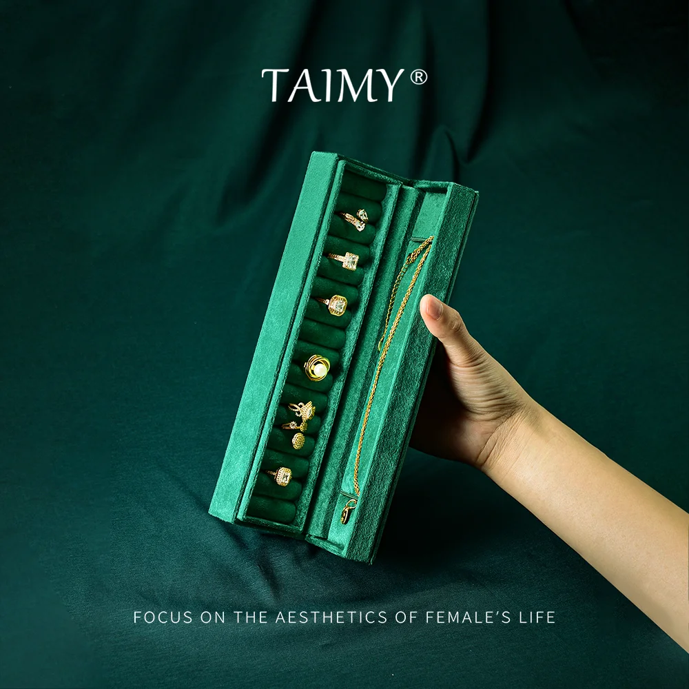 TAIMY Green Velvet Jewelry Box Travel Rings necklaces Storage Box With Lid Custom Logo Jewelry Case Jewelry Organizer Display