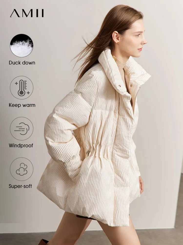 

AMII Minimalist Duck Down Puffer Coat Women Winter 2023 Lightweight Stand Collar Lapel Warm Outerwear New Jackets 12344052