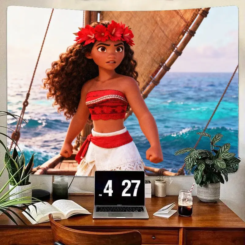 

1 шт. гобелен с красной короной Моаны, настенное искусство «Храбная принцесса» в тропическом океане для декора комнаты для девочек, подарок для домашнего декора из полиэстера на тему фильма