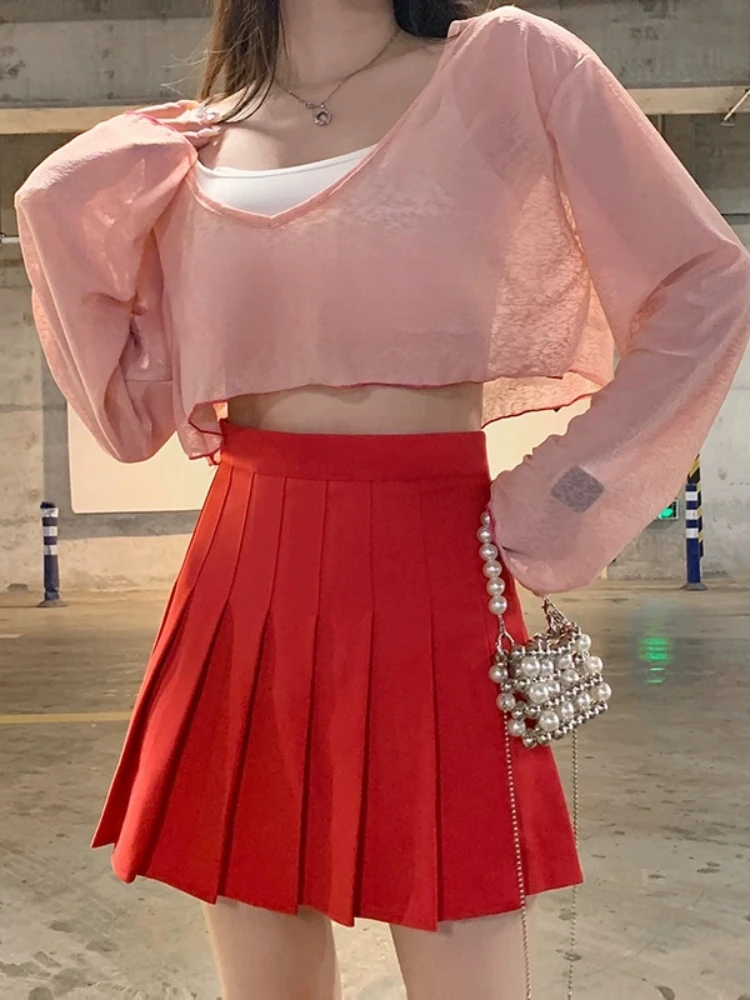 

Korean Style Red Skirt with Shorts A-Line Mini Skirt for Women Summer Kawaii Clothing Purple Falda Plisada School Uniform for Gi