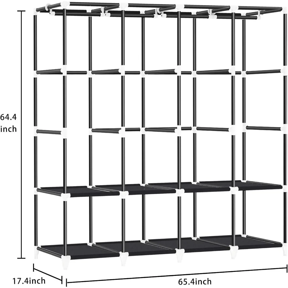 Lemari portabel, pengatur lemari pakaian dengan penutup, lemari portabel untuk pakaian gantung 65.4x17.4x64.4 inci, 4 batang gantung