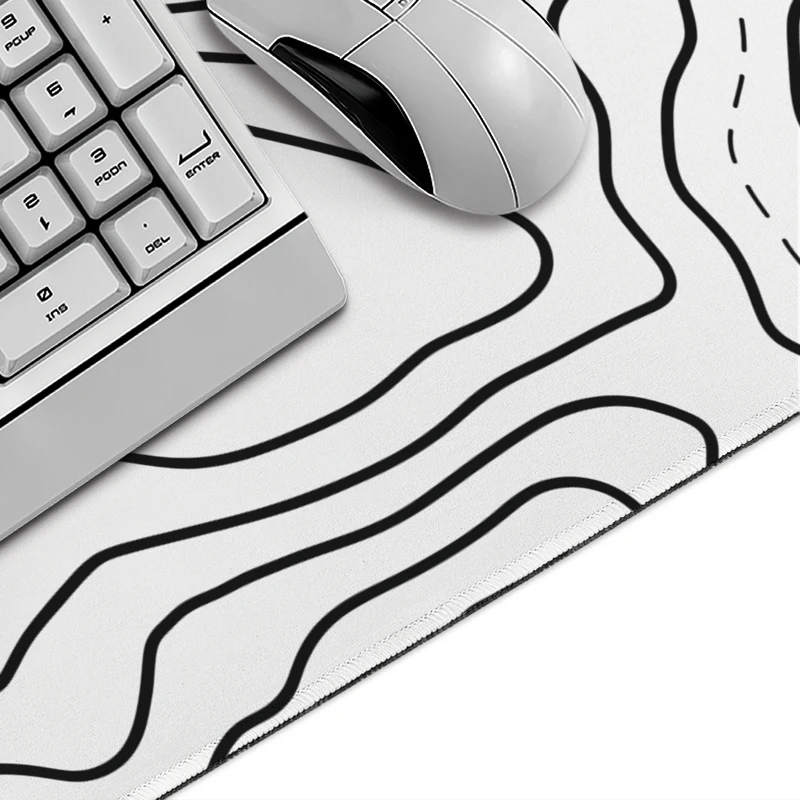 Mouse Pad White Topographic Contour Gaming XL Computer Large Mousepad XXL Playmat Mechanical Keyboard Pad Carpet Soft Table Mat