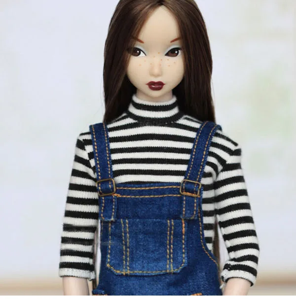 [Customized] 1/6 Female Denim Loose Curled Strap Pants Casual Overall Jeans Clothes for Momoko OB FR Nippon PoppyParker Dolls image 3