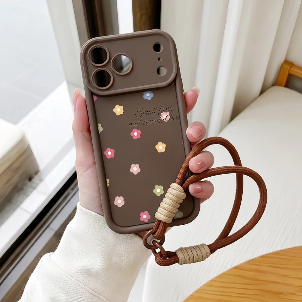 Handyhülle für iPhone 13 14 15 16 17 Pro Max 16 15 14 Pro Plus 17E mit Makronen-Blumenmuster, Lanyard, stoßfest, matt, Silikonhülle – Detail 6