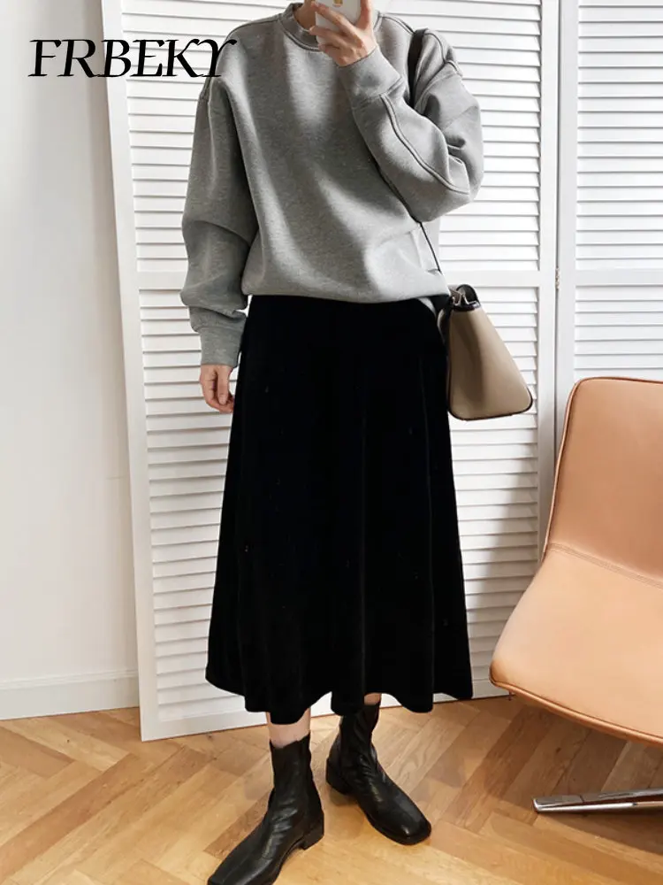 Spring Black A Word Half Skirt Light Ripe Temperament Large Pendulum Long High Waist Skirt Mini Skirt Korean Fashion Dresses