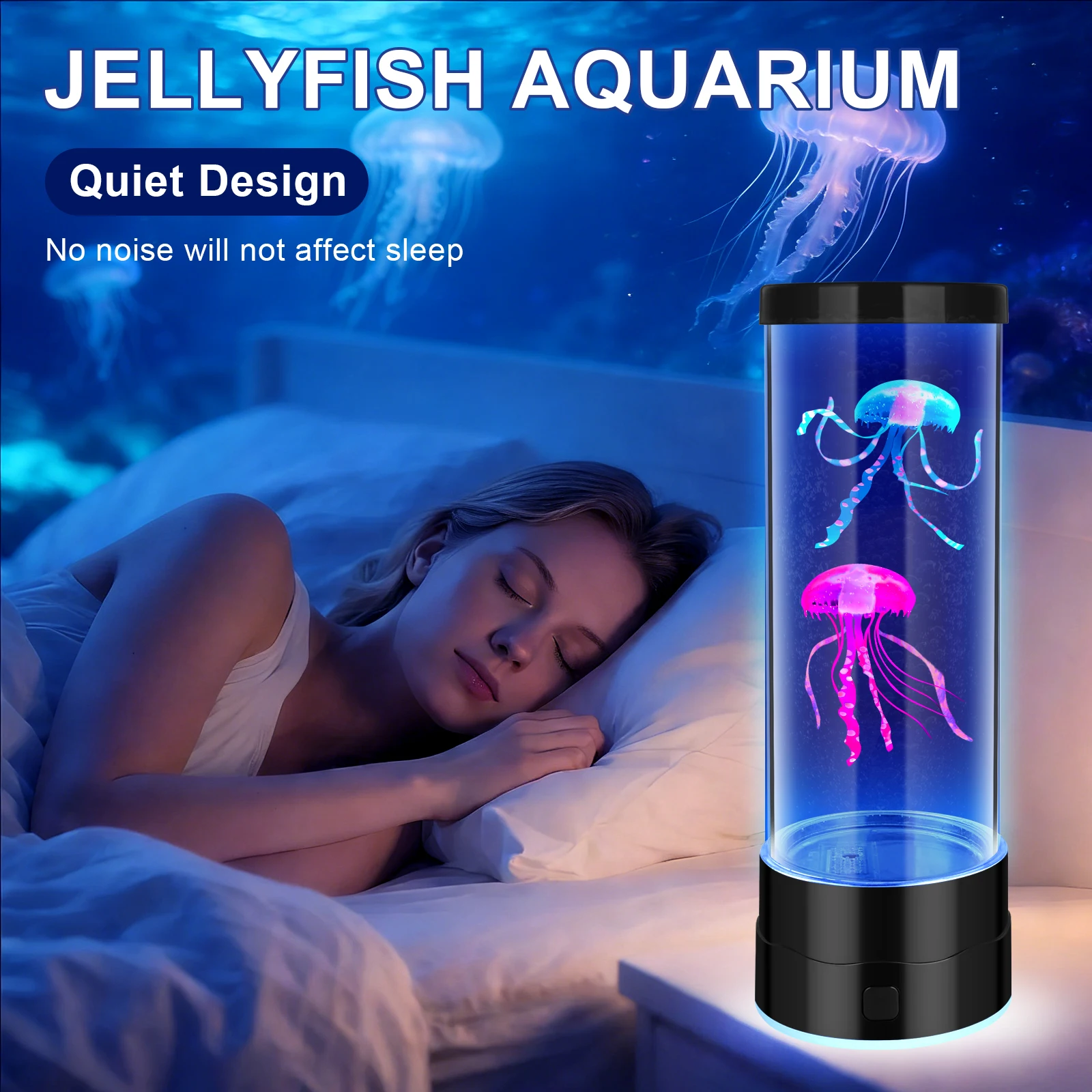 LED Jellyfish Lamp, Quiet Aquarium Night Light, Color Changing Mood Light for Home Decor & Gifts