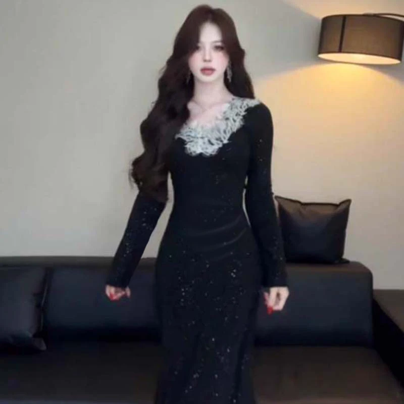 Abnehmen Effekt Gestrickte Lange Sve Blumen Kragen Dr Herbst Winter Neue Sle Hohe Taille A-Line Dr Casual Wear Polyester...