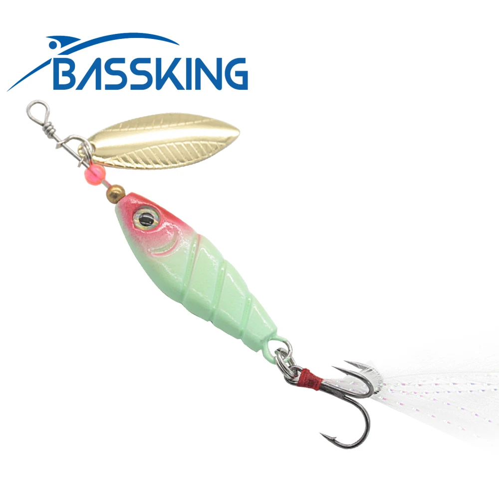 BASSKING 21g świecące błystki przynęta wędkarska z kotwiczką 3D oczy metalowa łyżka przynęty typu Spinner woblery słonowodne Swimbait