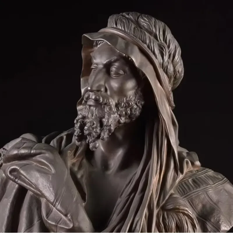 Classical Antique European Bronze Casting Bust Sculpture of a Bearded Man Half-Body Portrait for Villa and Gallery Lobby