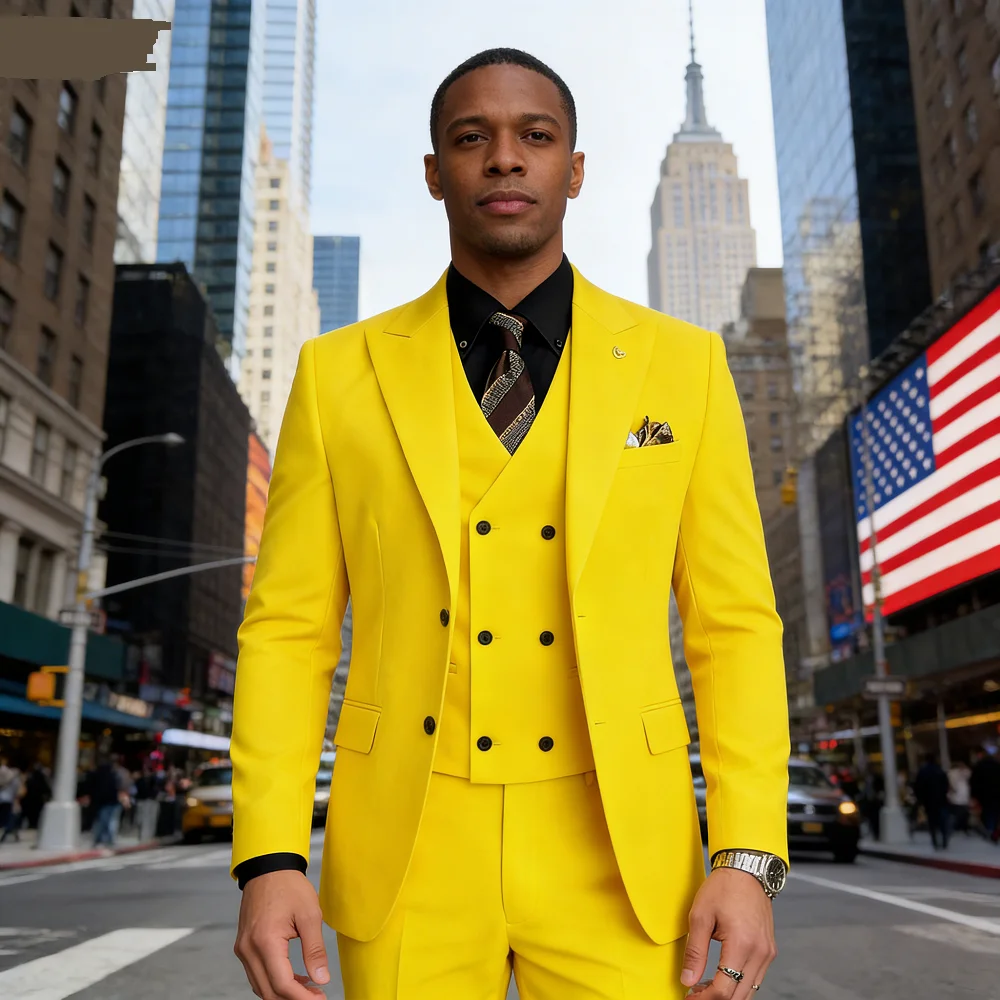 

Slim-fit Three-Piece Suit Korean Style Two-Button Formal Wedding Tuxedo Business Suit Beautiful Groomsmen Best Man Suit