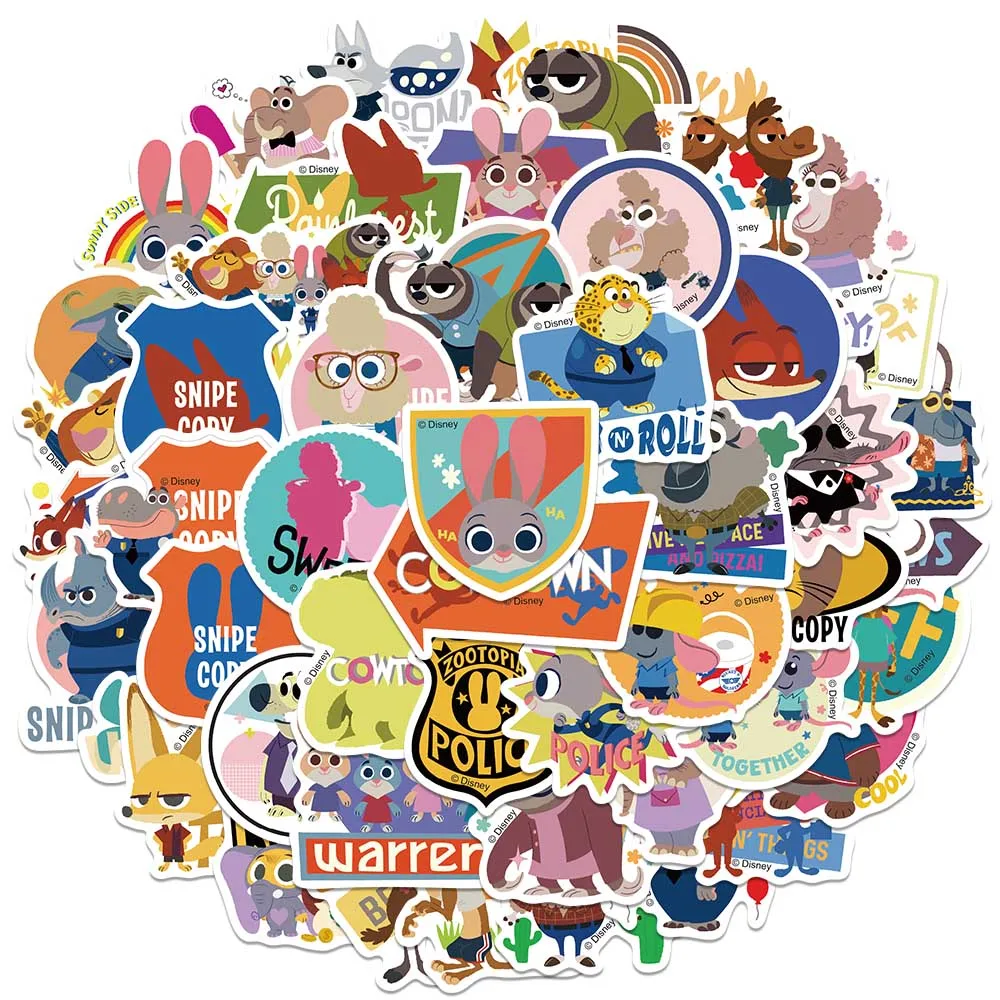 

50pcs Funny Cute Disney Cartoon Anime Zootopia Stickers Decal For Laptop Water Bottle Luggage Notebook Vinyl Waterproof Graffiti