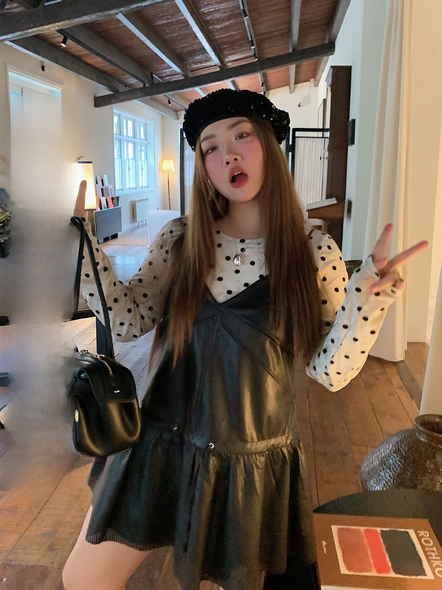 

Dazi Gold Branch PU Leather Hollow out V-Ne Dr Women's plus Size Summer Spring Autumn Casual Sle Svel Gown