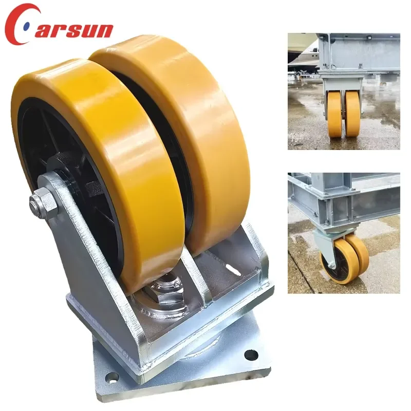 Carsun 10T Extra Heavy Industrial Swivel Caster 16 Inch Twin Wheel Fixed Steel Iron Core Polyurethane Ball Bearing