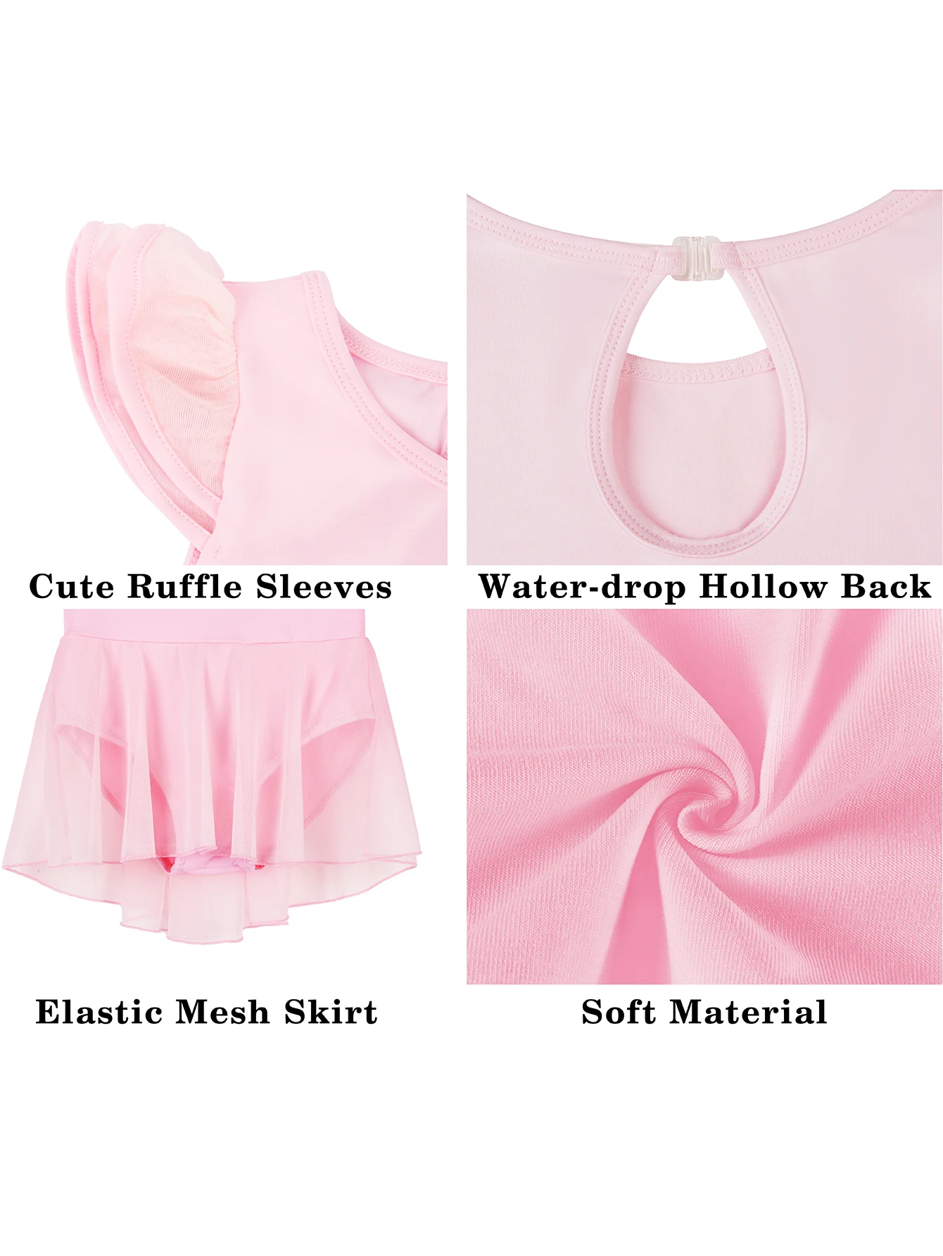 Girl A Ballet Leotard  Ballet Dress With  Water-drop Back Ruffle Sleeve High-Elastic For Dance Performance & Practice Clothes