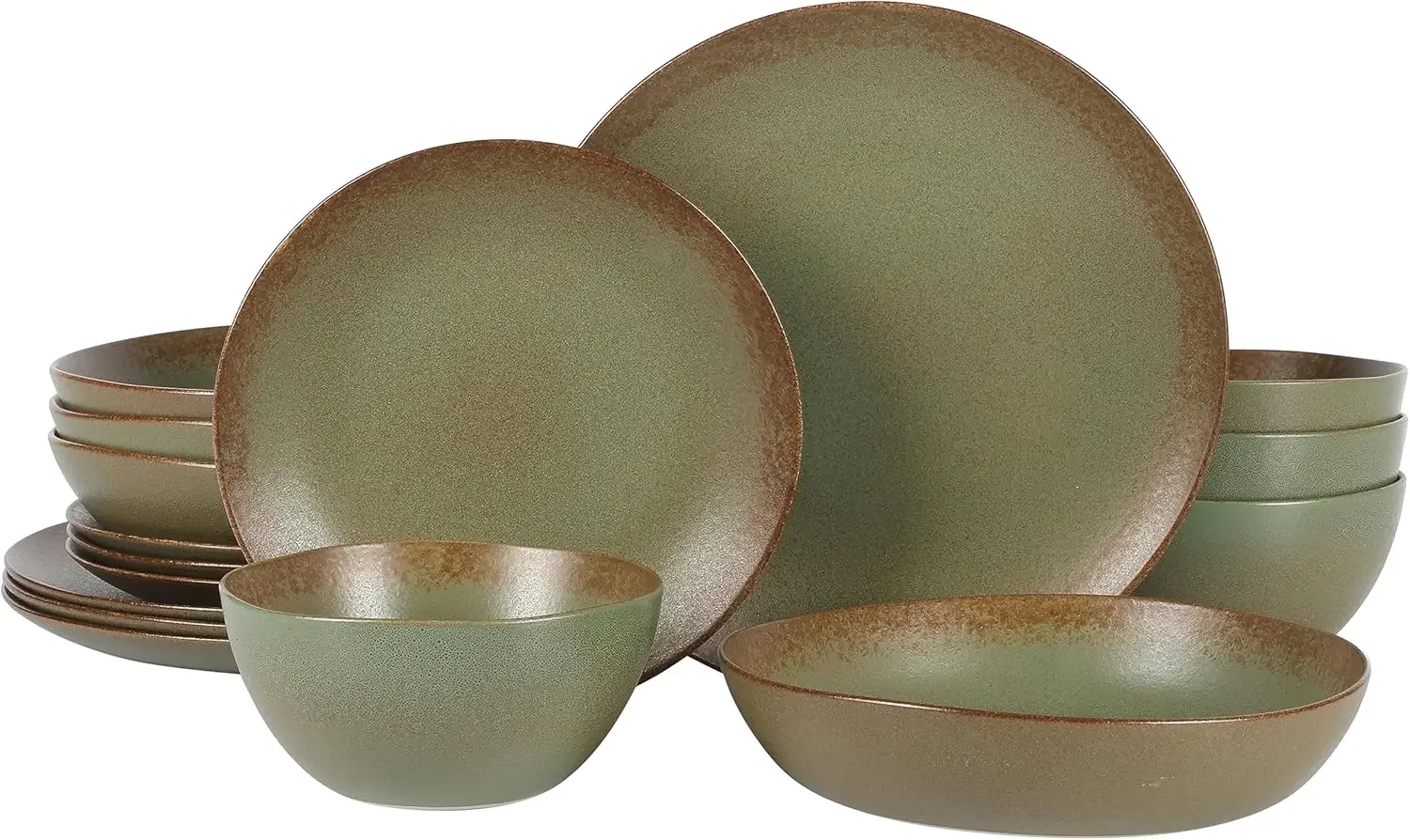 Oprah's Favorite Things - Palermo Sun Double Bowl Stoneware Reactive Glaze Plates and Bowls Dinnerware Set - Cardamom Green,