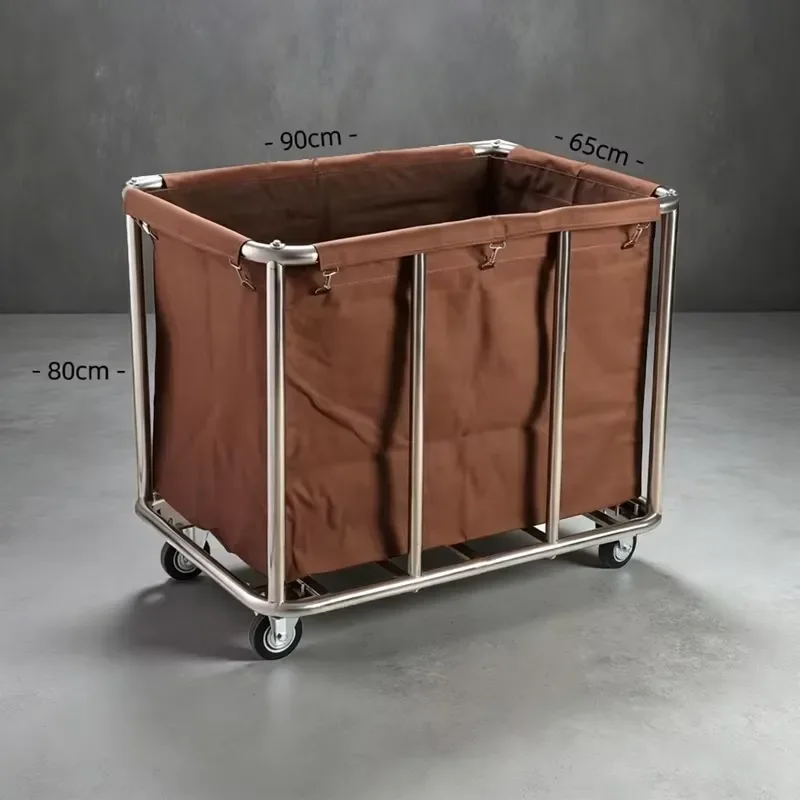 Stainless Steel Hotel Linen Cart Laundry Truck Commercial Housekeeping Service Trolley with Silent Universal Wheels 3
