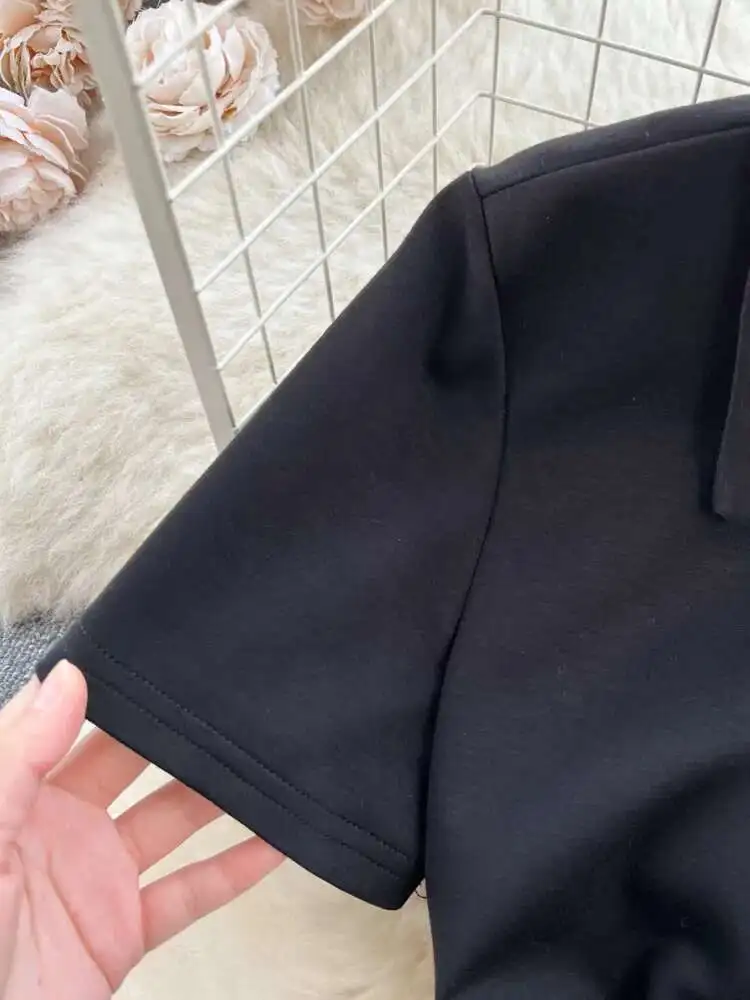 XFPV النساء فيستدوس الألوان المتناقضة المرقعة سليم صالح عالية الخصر فساتين من قماش الدنيم التلبيب Vestidos لربيع وصيف 2025 SM10385 #5