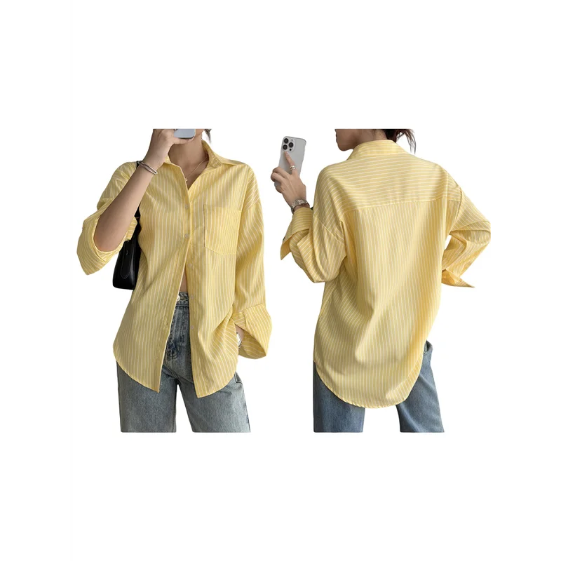 

НОВИНКА — женские рубашки на пуговицах, официальные рубашки в полоску, длинные рукава, лацканы, рубашки для офисной работы, топы