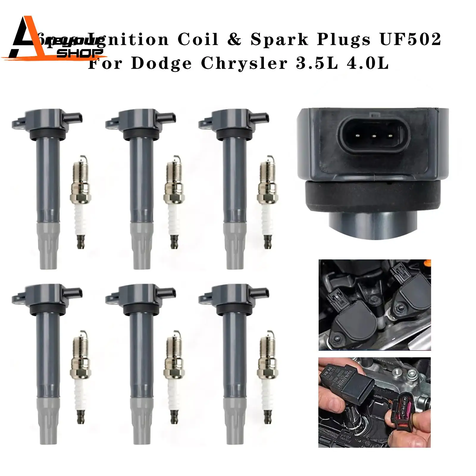 

6pcs Ignition Coil & Spark Plugs UF502 for Dodge Chrysler 3.5L 4.0L