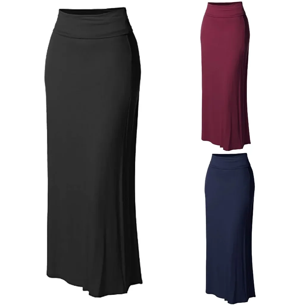 

High Waist Skirts Ladies Solid Sexy Long Pencil Skirt Faldas Women High Waist Comfort Bodycon Stitching Maxi Skirts Faldas