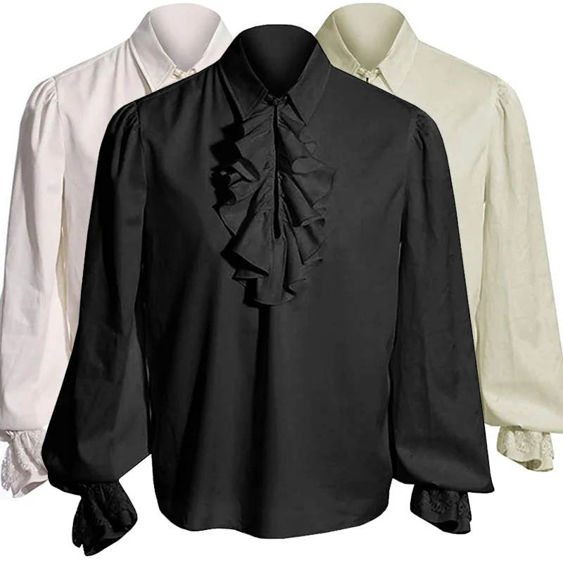 Mens Ruffles Shirt Vampire Costume Renaissance Victorian Clothing Steampunk Gothic Ruffled Medieval Halloween Costume Clothing