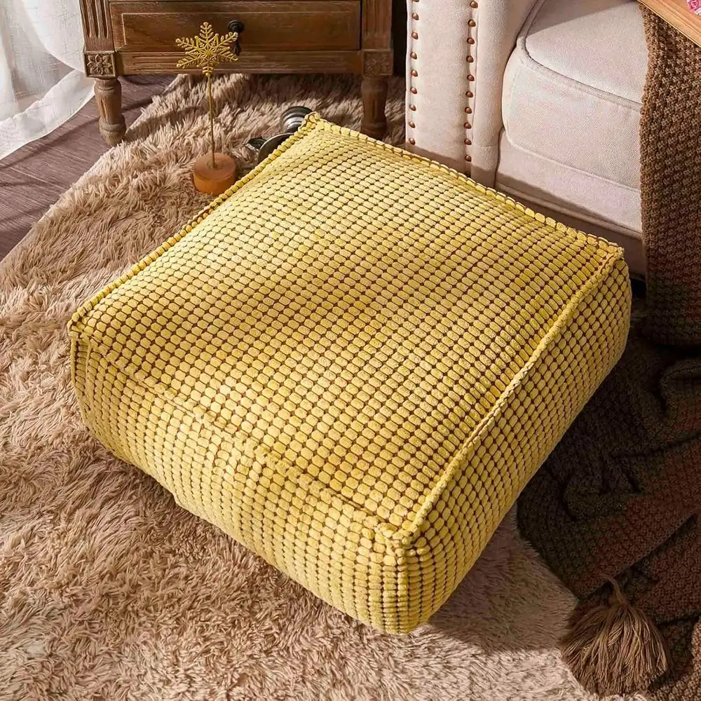 

Pou Ottoman Cover Unstued Pou Seat Decorative Sot Storage Bean Bag 20x20x8 Inches Square loor ootrest or Living Room Bedroom (Ye