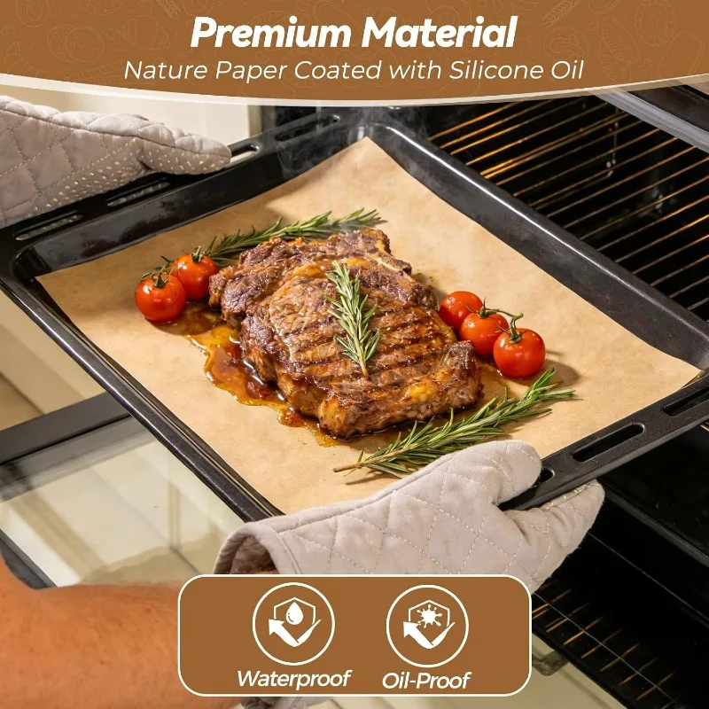 200 Count Unbleached Baking Paper,Heavy Duty Parchment Paper Sheets for Baking | No-Stick & No-Leak for Oven,Air Fryer,Microwave