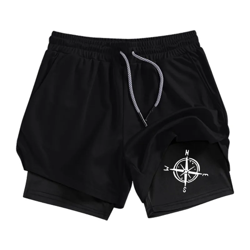 Comfortable Elastic for Men's Double Layer Running Shorts Nautical with Compression 2-in-1 Liner Pockets Quick Dry Casual Wear