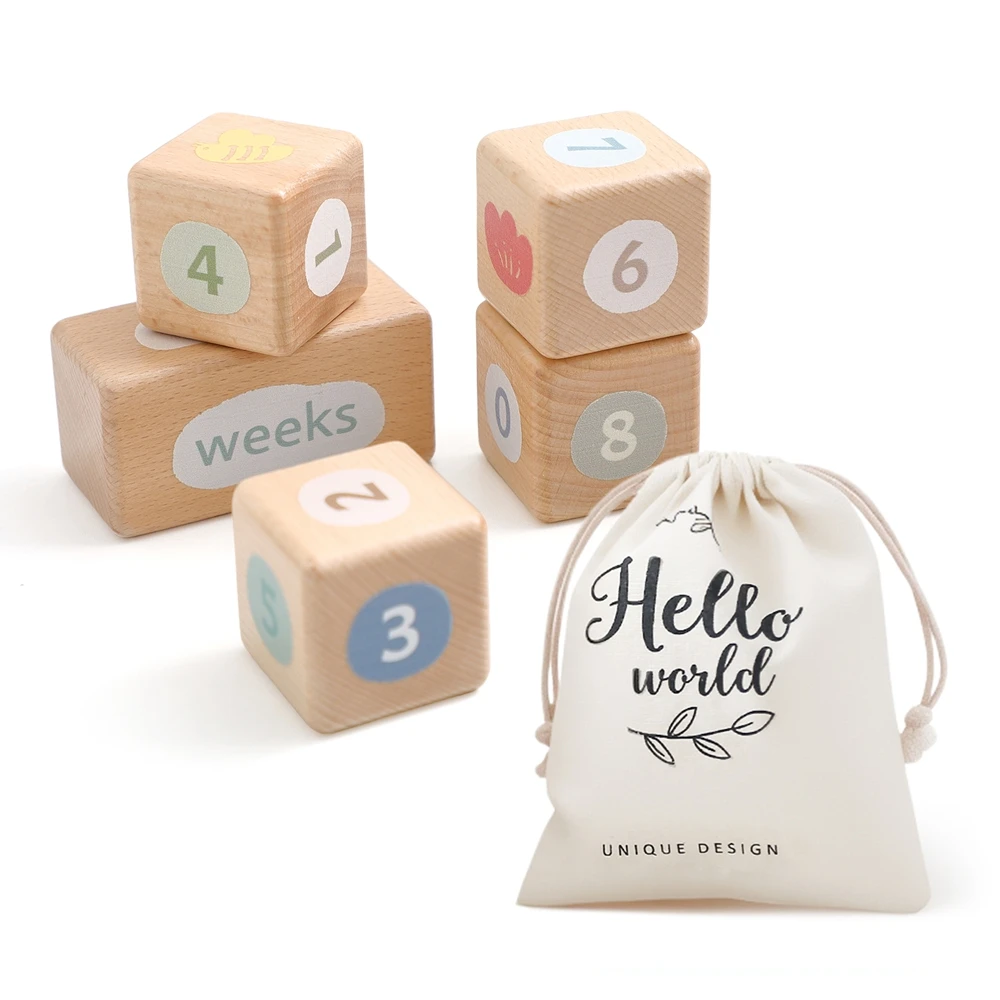 1 Set Stapelbare Holz Kalender Meilensteine Holz Baby Bausteine Neugeborenen Wachstum Fotografie Requisiten Kindergarten Dekor Baby Geschenk