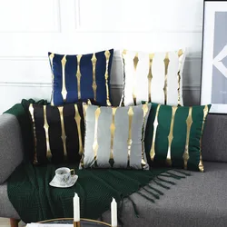 Pillowcase Luxury Geometric Stripe Leather Embroidery Velvet Cushion Cover Home Decor Blue Gold Gray Black Throw Pillows Cover