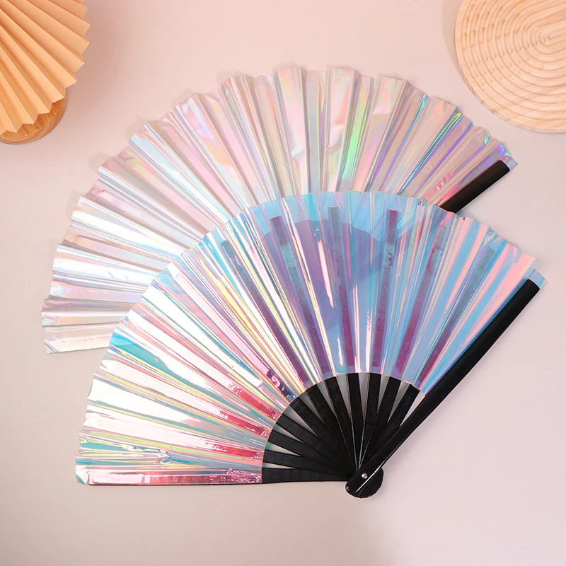 1Pc Waterproof PVC Handheld Fan Folding Fan For Holiday Comical Performances Concerts Music Festivals Laser Kung Fu Fans