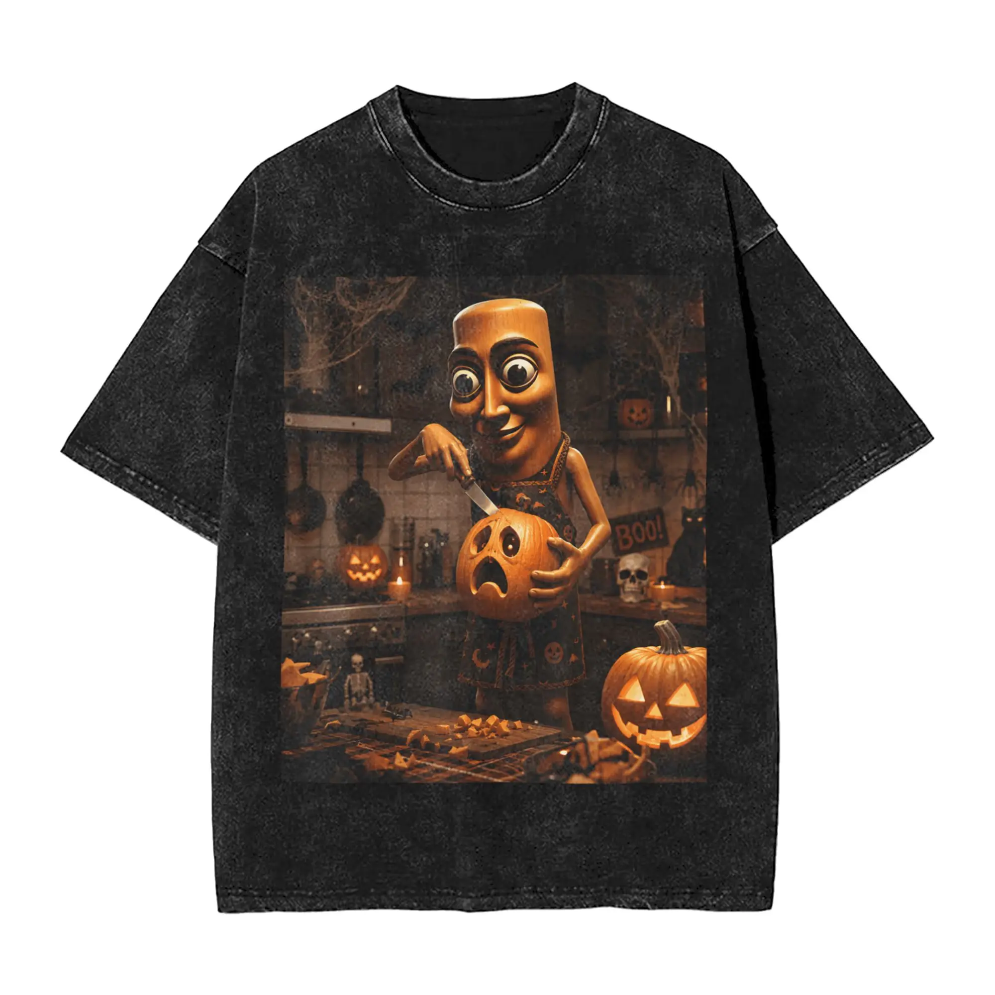 Meme Tung Sahur Carving Spooky Pumpkin Halloween Scary Night T Shirt Short-Sleeve Streetwear Tshirt Summer Casual Oversize Tops
